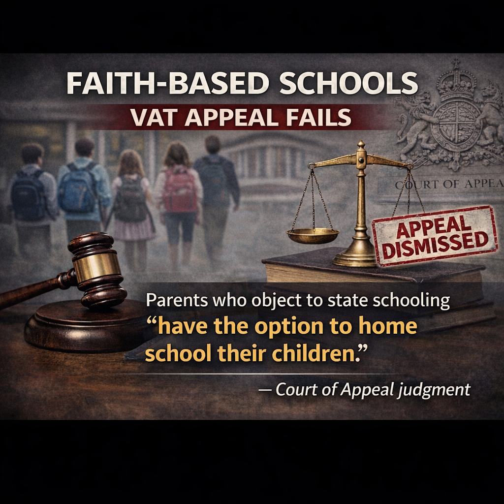 Court of Appeal Rejects Faith School Challenge to VAT on School Fees - Debate Over Parental Choice Continues