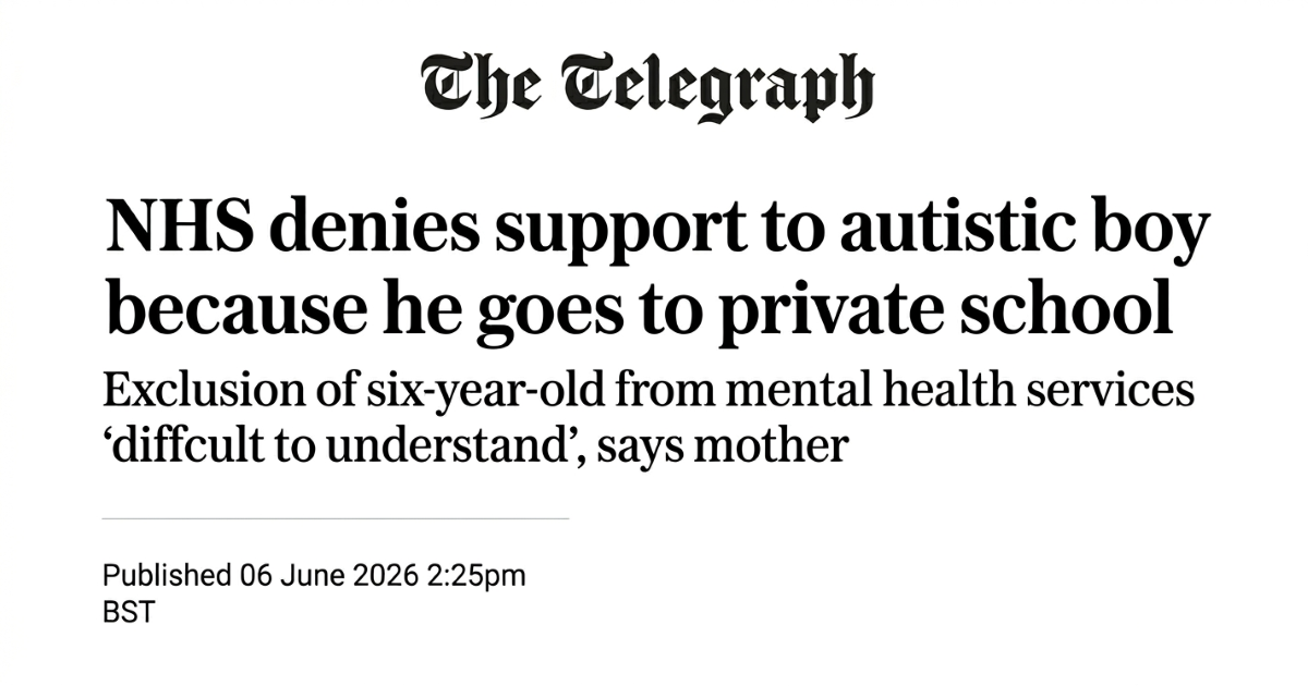 Child Denied Access to NHS Service Because they Attend an Independent School